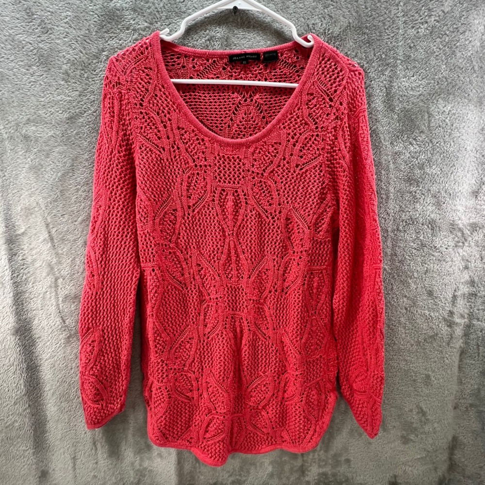 Jeanne Pierre Womens XL Coral Pink Crochet Boho Cottagecore Shabby Chic Layering